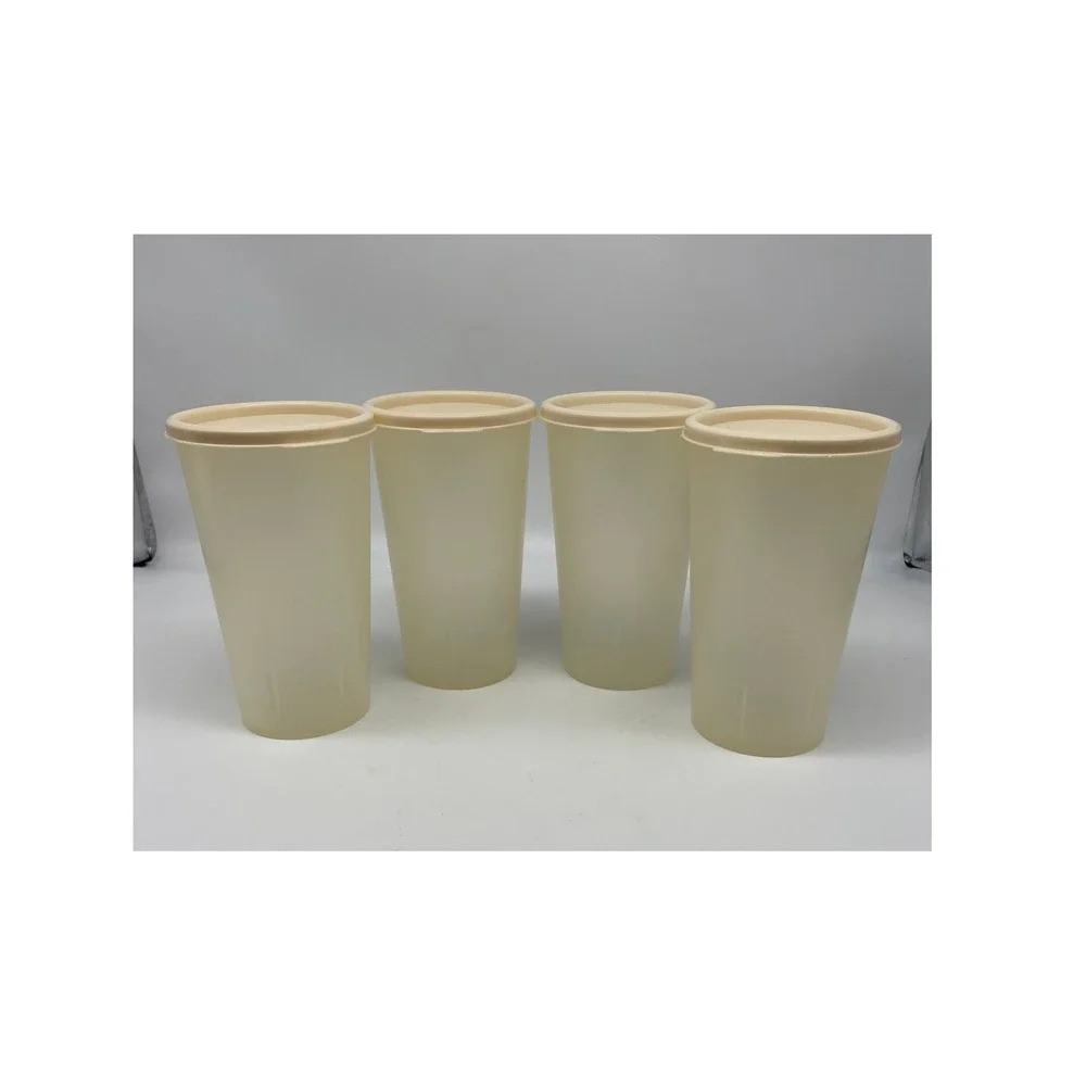 VTG RUBBERMAID 14oz SERVIN SAVOR PLASTIC DRINKING CUPS WITH LIDS SET OF 5VINTAGE